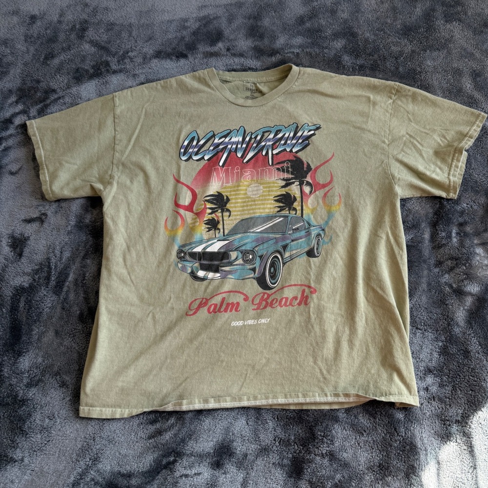 Return To Sender Ocean Drive Miami Palm Beach Graphic T-Shirt XXL Green Cotton